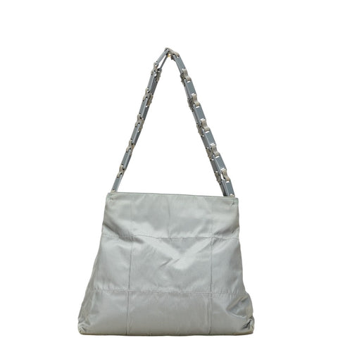 プラダ 三角ロゴプレート トートバッグ B8851 グレー ナイロン レザー レディース PRADA 【中古】
