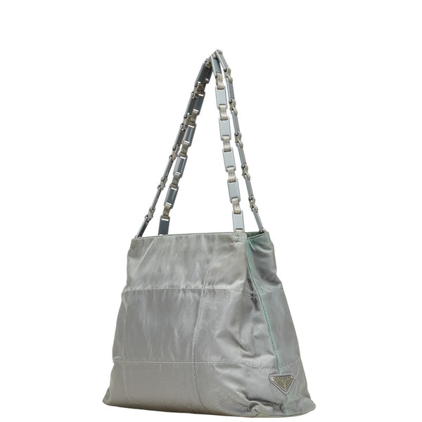 プラダ 三角ロゴプレート トートバッグ B8851 グレー ナイロン レザー レディース PRADA 【中古】