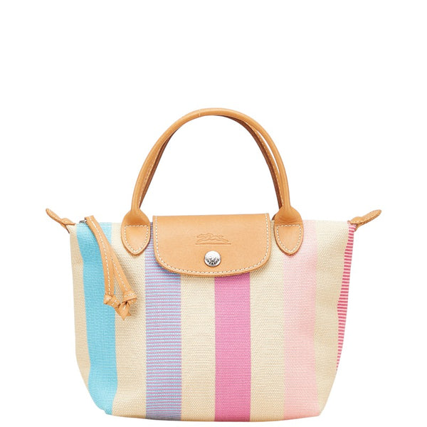 ロンシャン プリアージュ ハンドバッグ ベージュ マルチカラー キャンバス レザー レディース Longchamp 【中古】