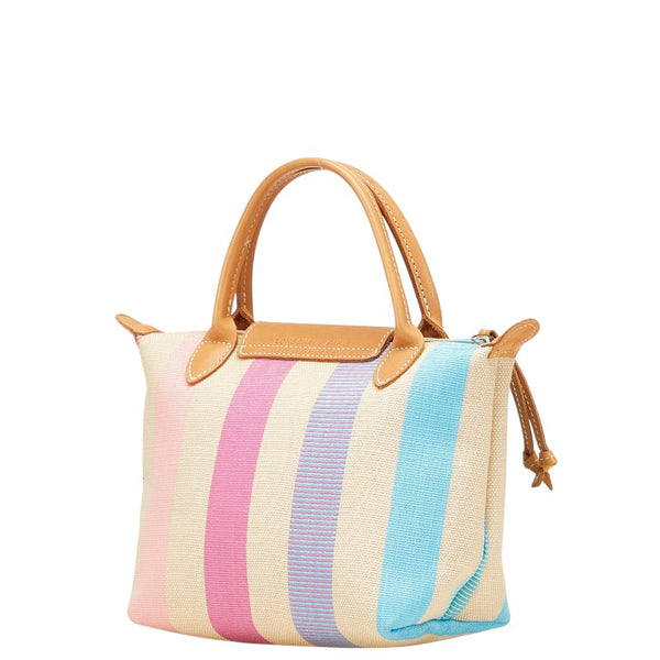 ロンシャン プリアージュ ハンドバッグ ベージュ マルチカラー キャンバス レザー レディース Longchamp 【中古】