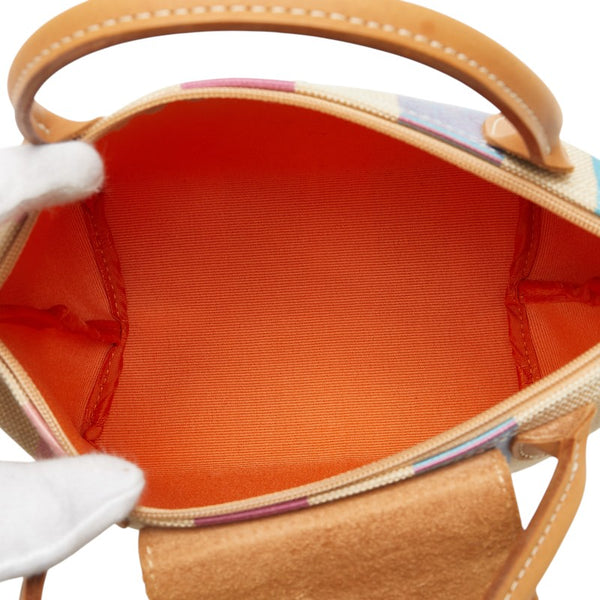 ロンシャン プリアージュ ハンドバッグ ベージュ マルチカラー キャンバス レザー レディース Longchamp 【中古】
