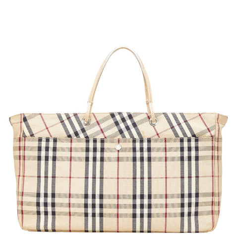 バーバリー ノバチェック トートバッグ ハンドバッグ ベージュ キャンバス レザー レディース BURBERRY 【中古】