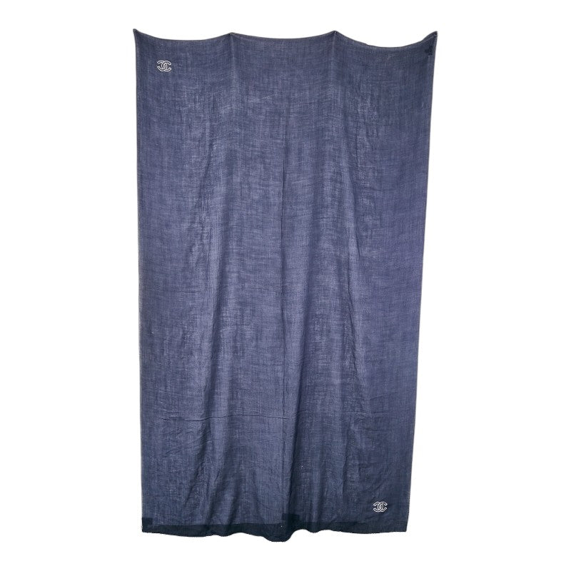 シャネル ココマーク ショール ストール ネイビー ホワイト カシミヤ レディース CHANEL 【中古】