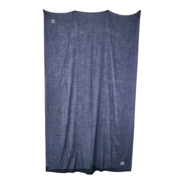 シャネル ココマーク ショール ストール ネイビー ホワイト カシミヤ レディース CHANEL 【中古】