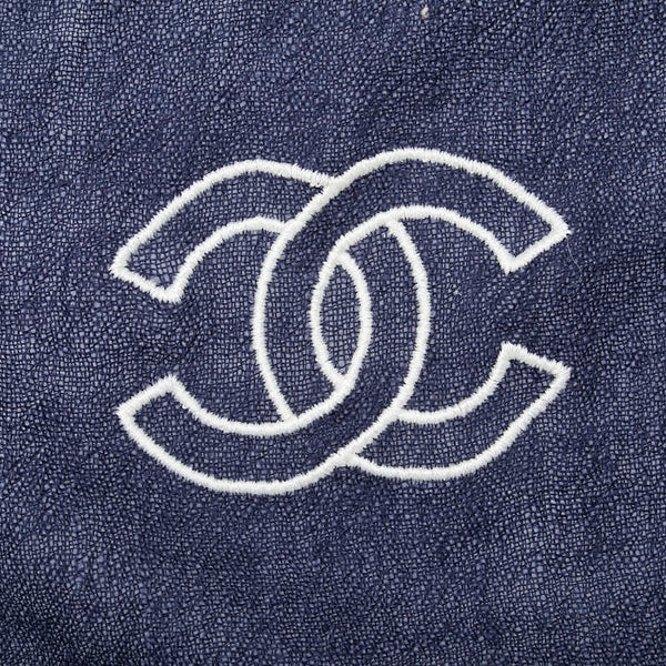 シャネル ココマーク ショール ストール ネイビー ホワイト カシミヤ レディース CHANEL 【中古】