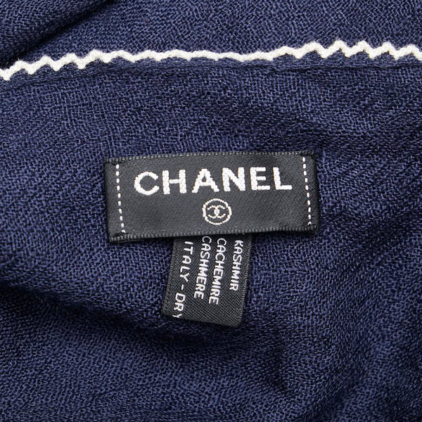 シャネル ココマーク ショール ストール ネイビー ホワイト カシミヤ レディース CHANEL 【中古】