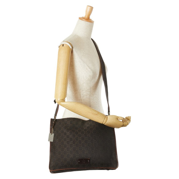 グッチ ＧGキャンバス 斜めがけ ショルダー 90656 ブラウン キャンバス レザー レディース GUCCI 【中古】