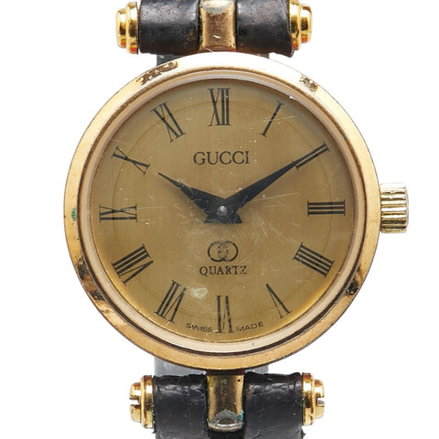 グッチ シェリーライン 腕時計 クオーツ ゴールド文字盤 メッキ レザー メンズ GUCCI 【中古】