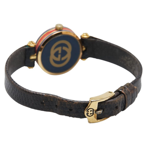グッチ シェリーライン 腕時計 クオーツ ゴールド文字盤 メッキ レザー メンズ GUCCI 【中古】