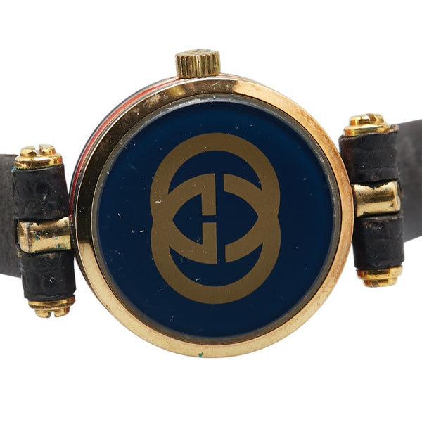 グッチ シェリーライン 腕時計 クオーツ ゴールド文字盤 メッキ レザー メンズ GUCCI 【中古】