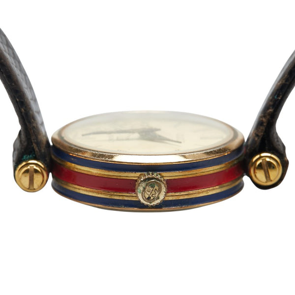 グッチ シェリーライン 腕時計 クオーツ ゴールド文字盤 メッキ レザー メンズ GUCCI 【中古】