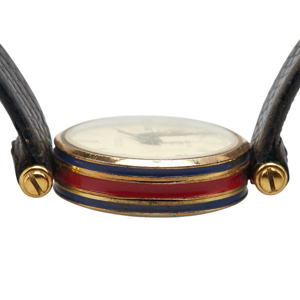 グッチ シェリーライン 腕時計 クオーツ ゴールド文字盤 メッキ レザー メンズ GUCCI 【中古】