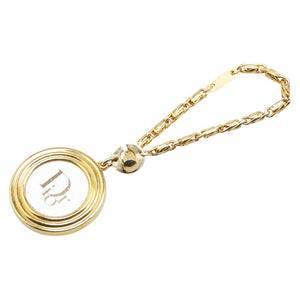 ディオール ロゴ ラウンド キーホルダー バッグチャーム ゴールド メッキ レディース Dior 【中古】