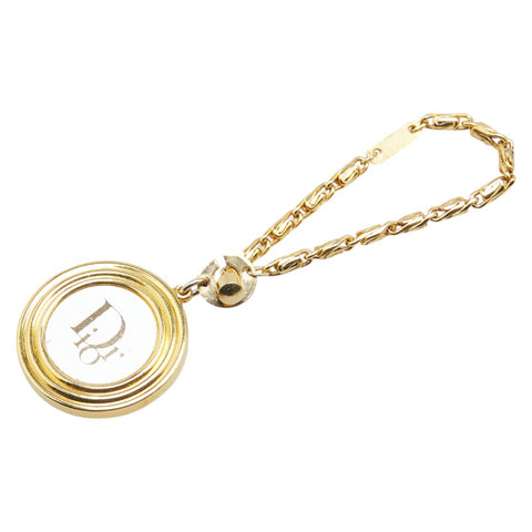 ディオール ロゴ ラウンド キーホルダー バッグチャーム ゴールド メッキ レディース Dior 【中古】