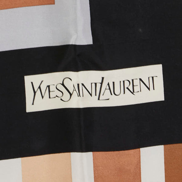 サンローラン スカーフ ブラック ブラウン グレー シルク レディース SAINT LAURENT 【中古】