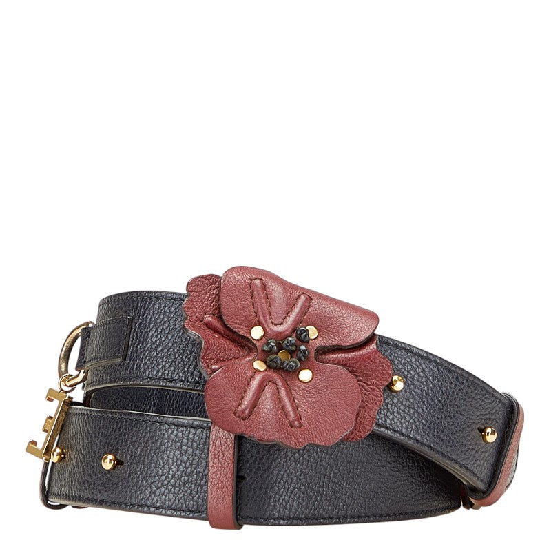 クロエ フラワー 花  ショルダーストラップ ネイビー ワインレッド レザー レディース Chloe 【中古】