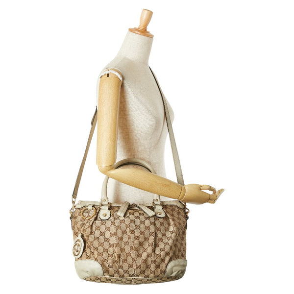グッチ GGキャンバス スーキー ハンドバッグ ショルダーバッグ 2WAY 247902 ベージュ ホワイト キャンバス レザー レディース GUCCI 【中古】