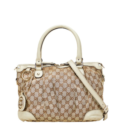 グッチ GGキャンバス スーキー ハンドバッグ ショルダーバッグ 2WAY 247902 ベージュ ホワイト キャンバス レザー レディース GUCCI 【中古】