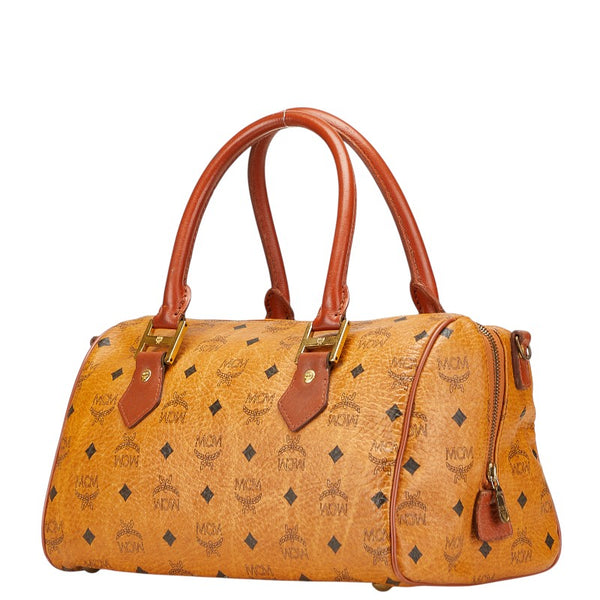 エム シー エム ヴィセトス ロゴグラム ハンドバッグ ミニボストンバッグ ブラウン PVC レザー レディース MCM 【中古】