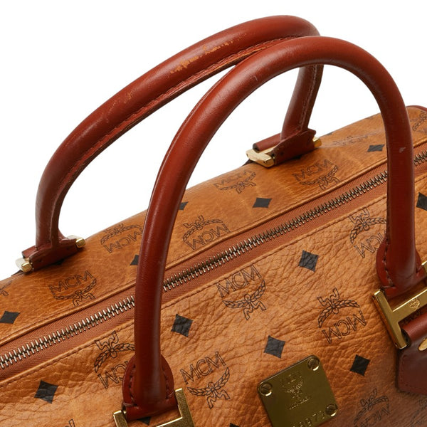 エム シー エム ヴィセトス ロゴグラム ハンドバッグ ミニボストンバッグ ブラウン PVC レザー レディース MCM 【中古】