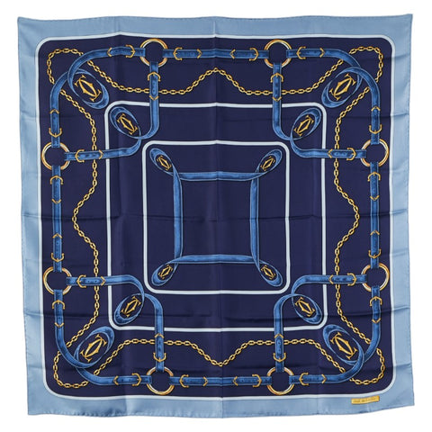 カルティエ ベルト チェーン スカーフ ネイビー ブルー シルク レディース CARTIER 【中古】