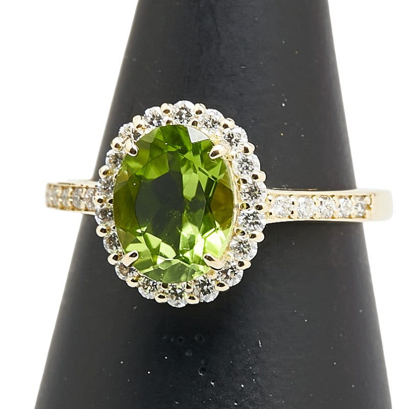 グリーン K18YG イエローゴールド ペリドット1.92ct ダイヤ0.37ct リング 指輪 レディース 13号 【中古】