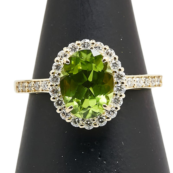 グリーン K18YG イエローゴールド ペリドット1.92ct ダイヤ0.37ct リング 指輪 レディース 13号 【中古】