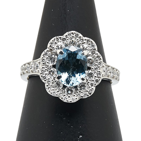 Pt900 プラチナ アクアマリン0.95ct ダイヤ0.75ct リング 指輪 レディース 13号 【中古】