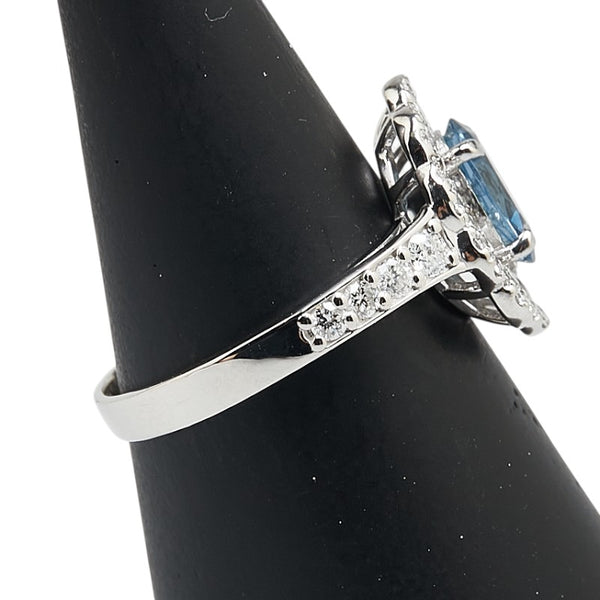Pt900 プラチナ アクアマリン0.95ct ダイヤ0.75ct リング 指輪 レディース 13号 【中古】