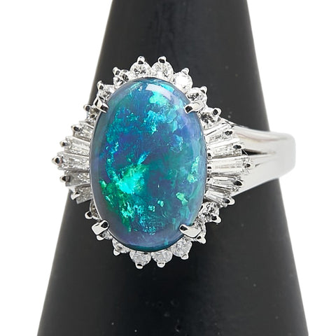 Pt900 プラチナ ブラックオパール2.16ct ダイヤ0.47ct リング 指輪 レディース 10号 【中古】
