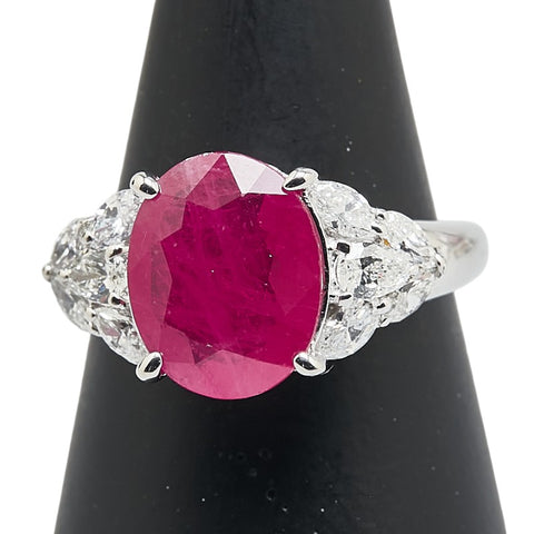 レッド K18WG ホワイトゴールド ルビー3.428ct ダイヤ0.70ct リング 指輪 レディース 13号 【中古】