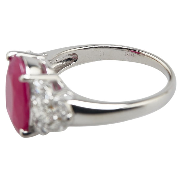 レッド K18WG ホワイトゴールド ルビー3.428ct ダイヤ0.70ct リング 指輪 レディース 13号 【中古】