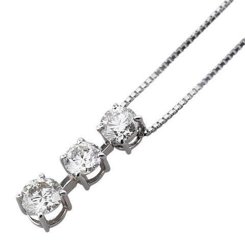 Pt900 プラチナ Pt850 プラチナ ダイヤ1.50ct プチ 3連 ペンダントネックレス レディース 【中古】