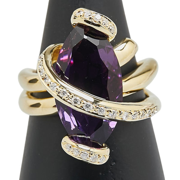 パープル K18YG イエローゴールド アメジスト6.21ct ダイヤ0.19ct リング 指輪 レディース 15.5号 【中古】