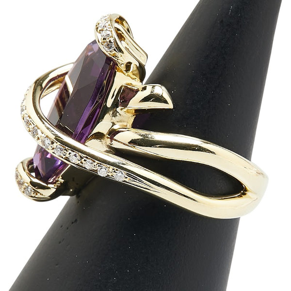 パープル K18YG イエローゴールド アメジスト6.21ct ダイヤ0.19ct リング 指輪 レディース 15.5号 【中古】