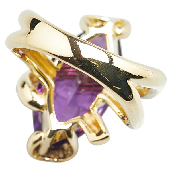 パープル K18YG イエローゴールド アメジスト6.21ct ダイヤ0.19ct リング 指輪 レディース 15.5号 【中古】