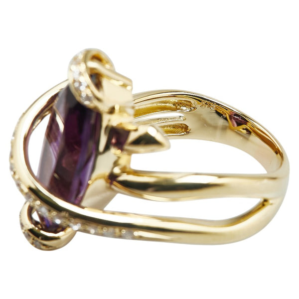 パープル K18YG イエローゴールド アメジスト6.21ct ダイヤ0.19ct リング 指輪 レディース 15.5号 【中古】