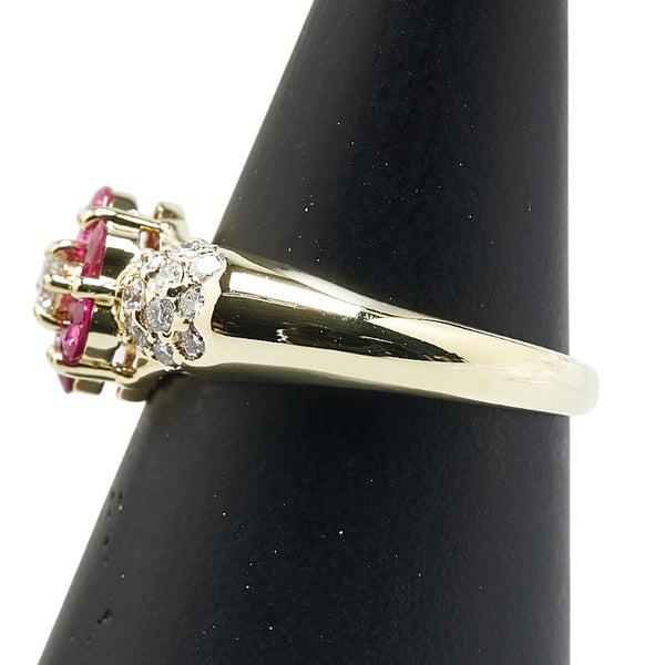 K18YG イエローゴールド ルビー0.70ct ダイヤ0.40ct フラワー モチーフ リング 指輪 レディース 13.5号 【中古】