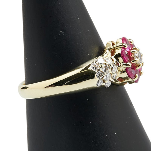 K18YG イエローゴールド ルビー0.70ct ダイヤ0.40ct フラワー モチーフ リング 指輪 レディース 13.5号 【中古】
