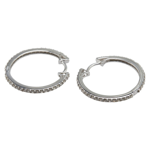 K18WG ホワイトゴールド ダイヤ1.00ct フープピアス レディース 【中古】