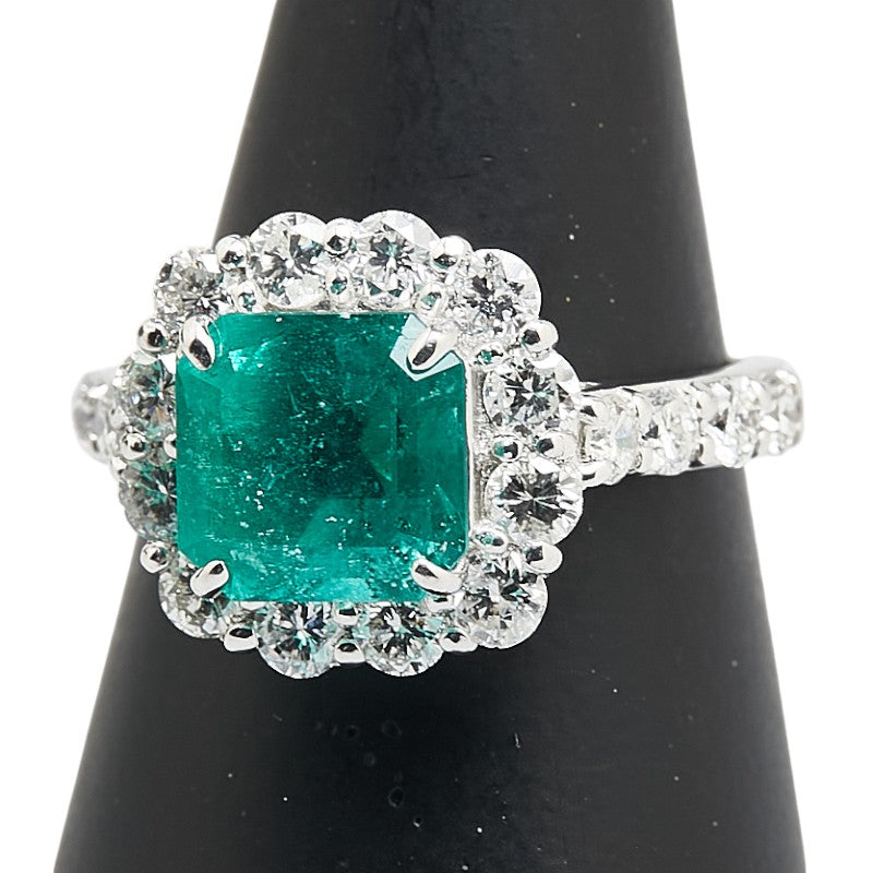 グリーン Pt950 プラチナ エメラルド2.432ct ダイヤ1.39ct リング 指輪 レディース 12号 【中古】