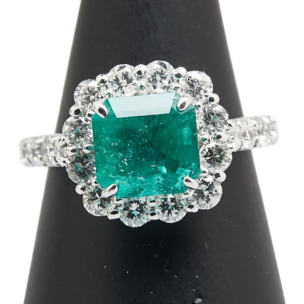 グリーン Pt950 プラチナ エメラルド2.432ct ダイヤ1.39ct リング 指輪 レディース 12号 【中古】