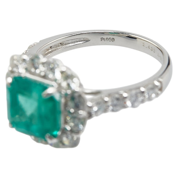 グリーン Pt950 プラチナ エメラルド2.432ct ダイヤ1.39ct リング 指輪 レディース 12号 【中古】