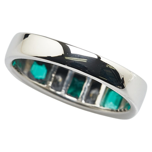 Pt900 プラチナ エメラルド0.60ct ダイヤ0.33ct 一文字 リング 指輪 レディース 12.5号 【中古】