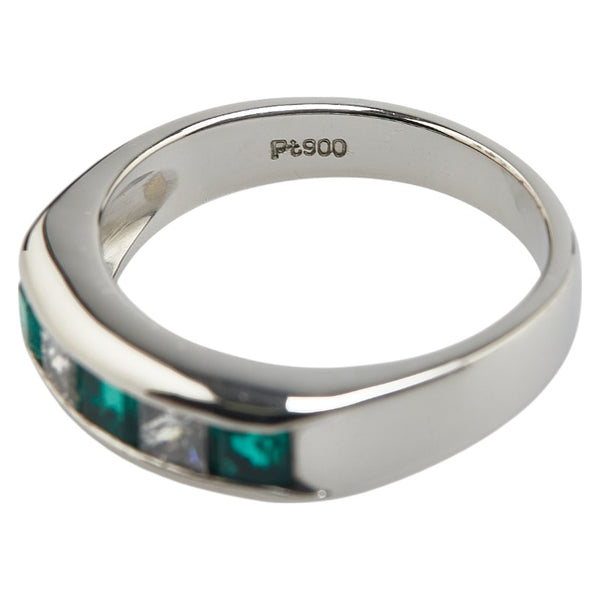 Pt900 プラチナ エメラルド0.60ct ダイヤ0.33ct 一文字 リング 指輪 レディース 12.5号 【中古】