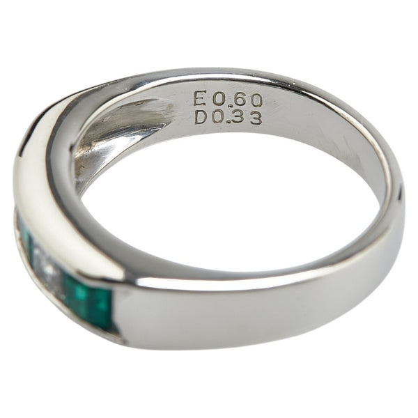 Pt900 プラチナ エメラルド0.60ct ダイヤ0.33ct 一文字 リング 指輪 レディース 12.5号 【中古】