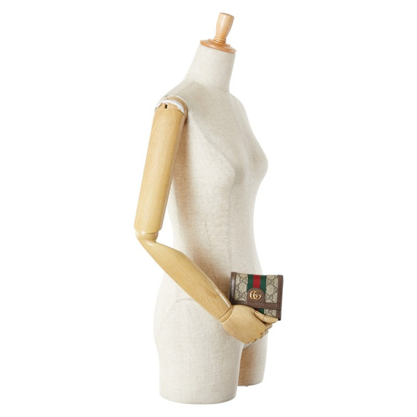 グッチ GGスプリーム オフィディア 三つ折り財布 523174 ベージュ ブラウン PVC レザー レディース GUCCI 【中古】