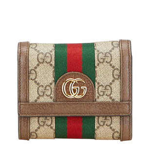 グッチ GGスプリーム オフィディア 三つ折り財布 523174 ベージュ ブラウン PVC レザー レディース GUCCI 【中古】