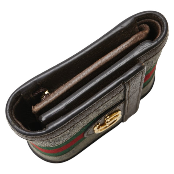 グッチ GGスプリーム オフィディア 三つ折り財布 523174 ベージュ ブラウン PVC レザー レディース GUCCI 【中古】