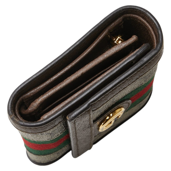 グッチ GGスプリーム オフィディア 三つ折り財布 523174 ベージュ ブラウン PVC レザー レディース GUCCI 【中古】
